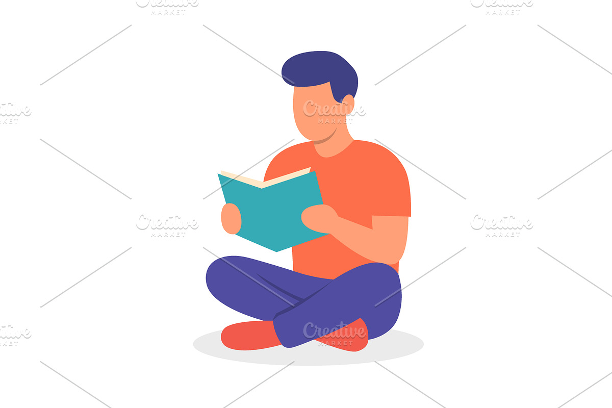 Man reading book while sitting cross, an Education Illustration by GraphiShop