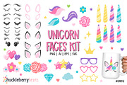 Unicorn Face Kit SVG and Clipart Set, an Object Graphic by Huckleberry Hearts (Thumbnail 1 of 3)