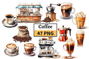 Watercolor Coffee Lover Clipart Set