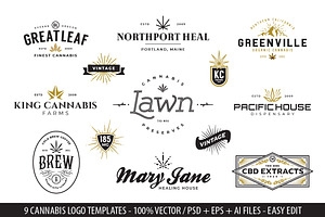 9 Modern Vintage Cannabis Logos VI