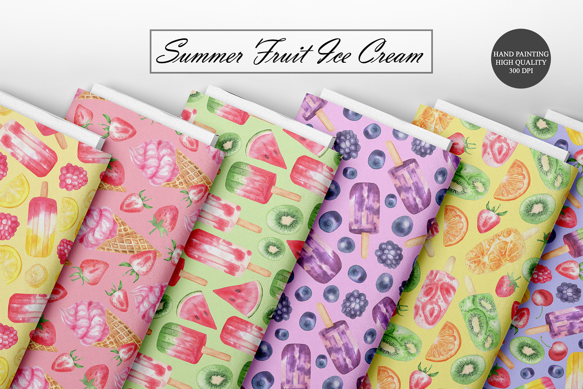 Fruit Ice Cream Seamless Patterns, a Food Illustration by OlDm_Shop (Photo 3 of 10)