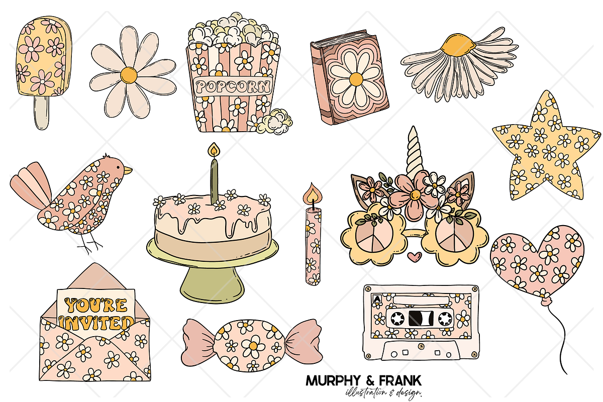 Groovy Retro Daisy Clipart Bundle, a Graphic by Murphy & Frank (Photo 2 of 9)