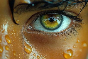 Close-up of a young male with dark hair and striking green-brown eyes, glisteni, a Person Photo by ImageMir
