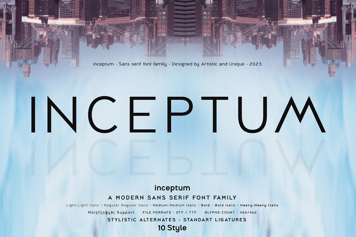 inceptum - Sans serif font family, a Sans Serif Font by Artistic & Unique (Photo 1 of 12)