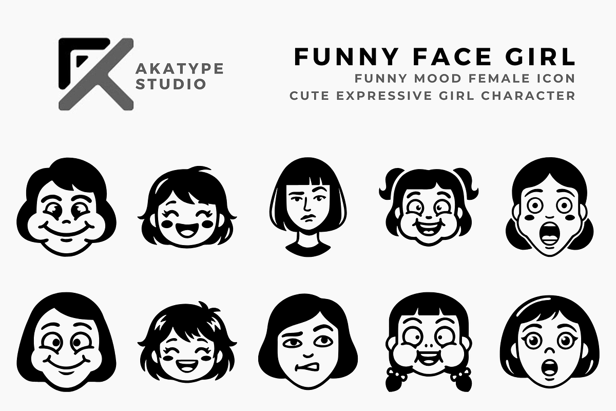 Funny Face Girl Icon Collection, a Solid Icon by Akatype Studio (Photo 1 of 3)