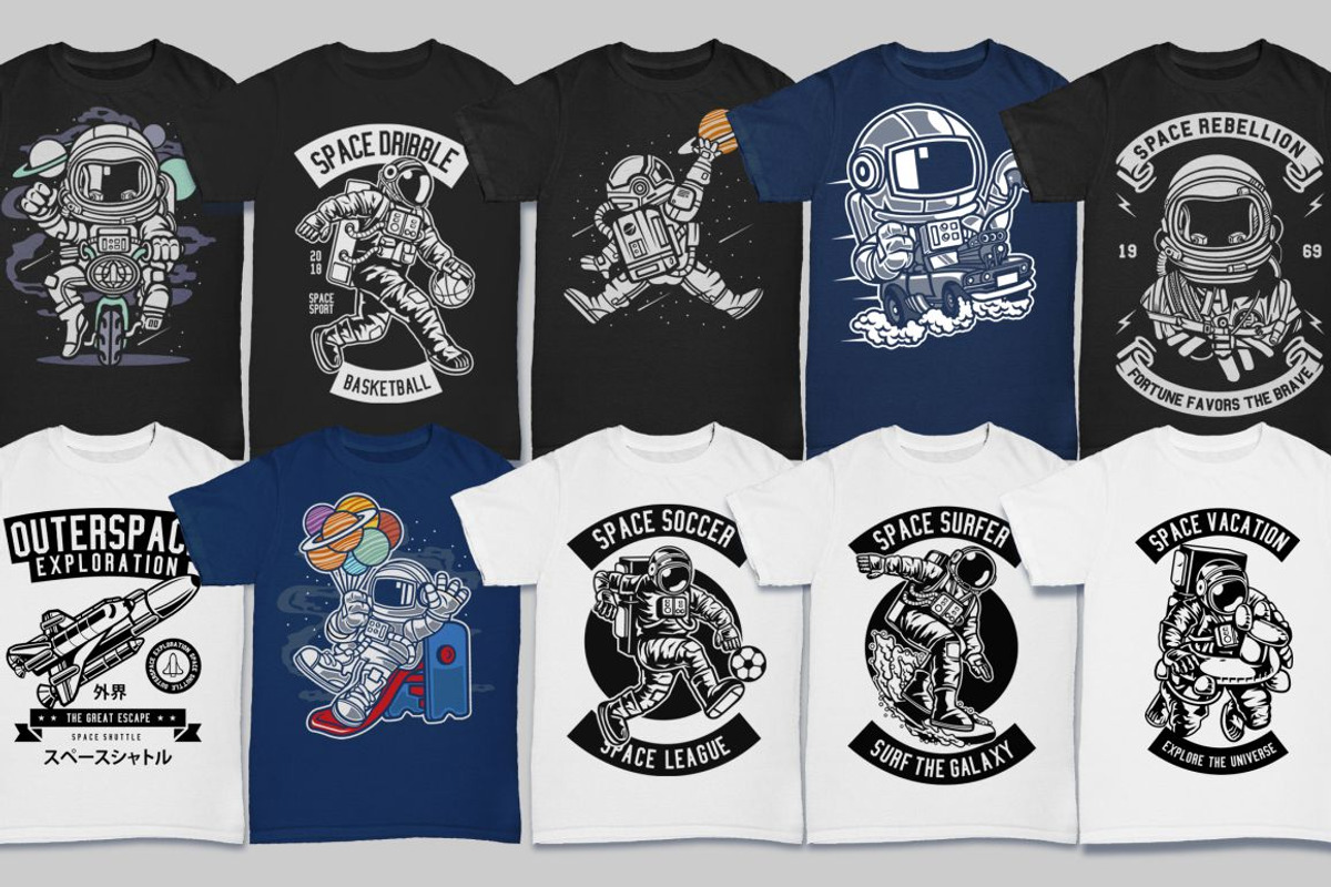50 Astronaut Tshirt Designs Bundle, an Illustration by roach_graphic (Photo 7 of 7)