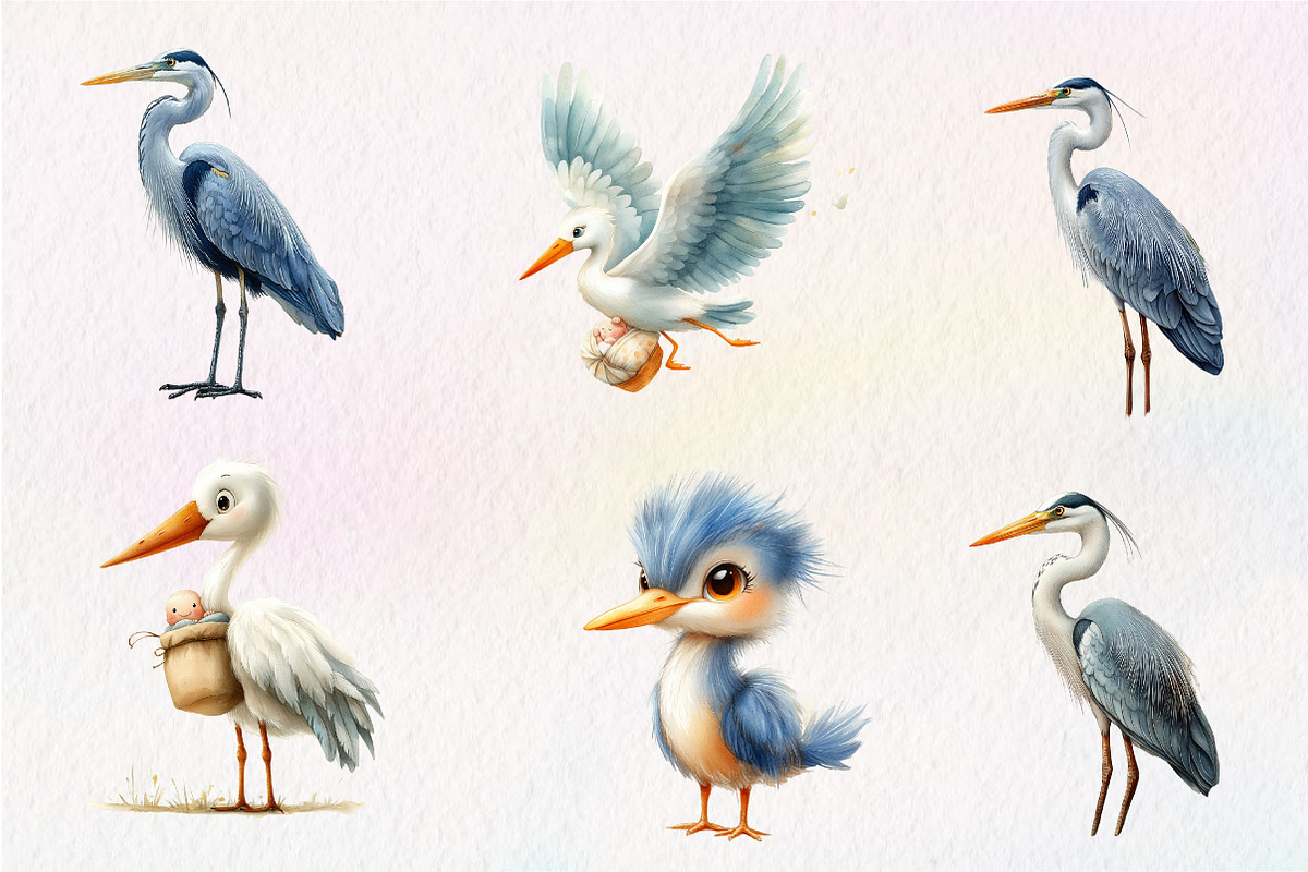 White Stork Clipart, Heron Clipart, an Illustration by CreationArt (Photo 3 of 9)