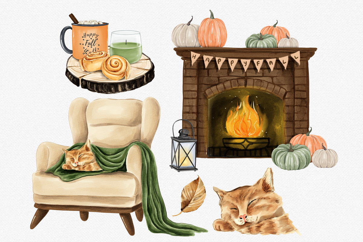 Watercolor Cozy Fall, Autumn Clipart, a Seasonal Illustration by MiracleArtAndDesign (Photo 4 of 4)