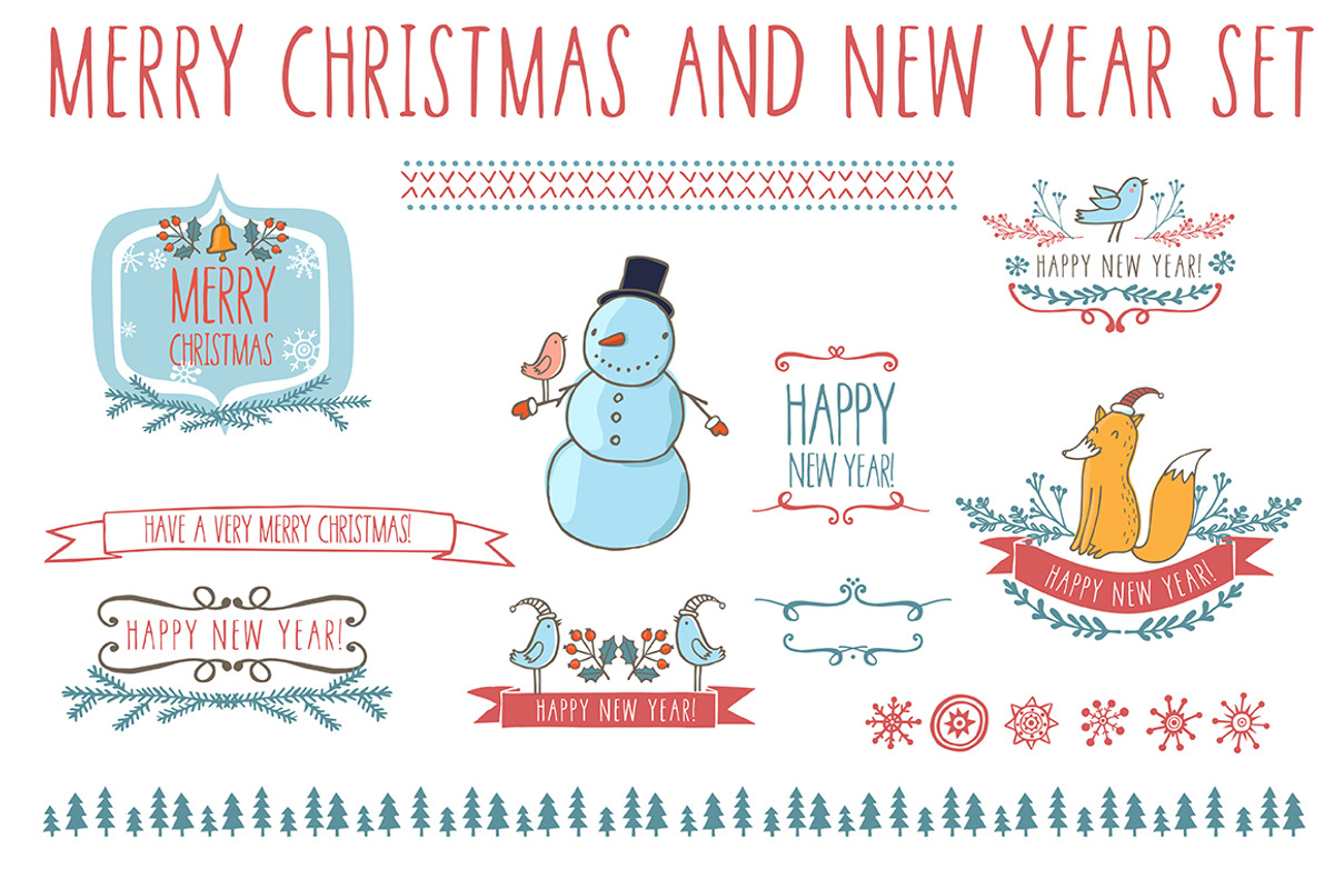 New Year set in cute cartoon style, an Illustration by totokumi (Photo 1 of 3)