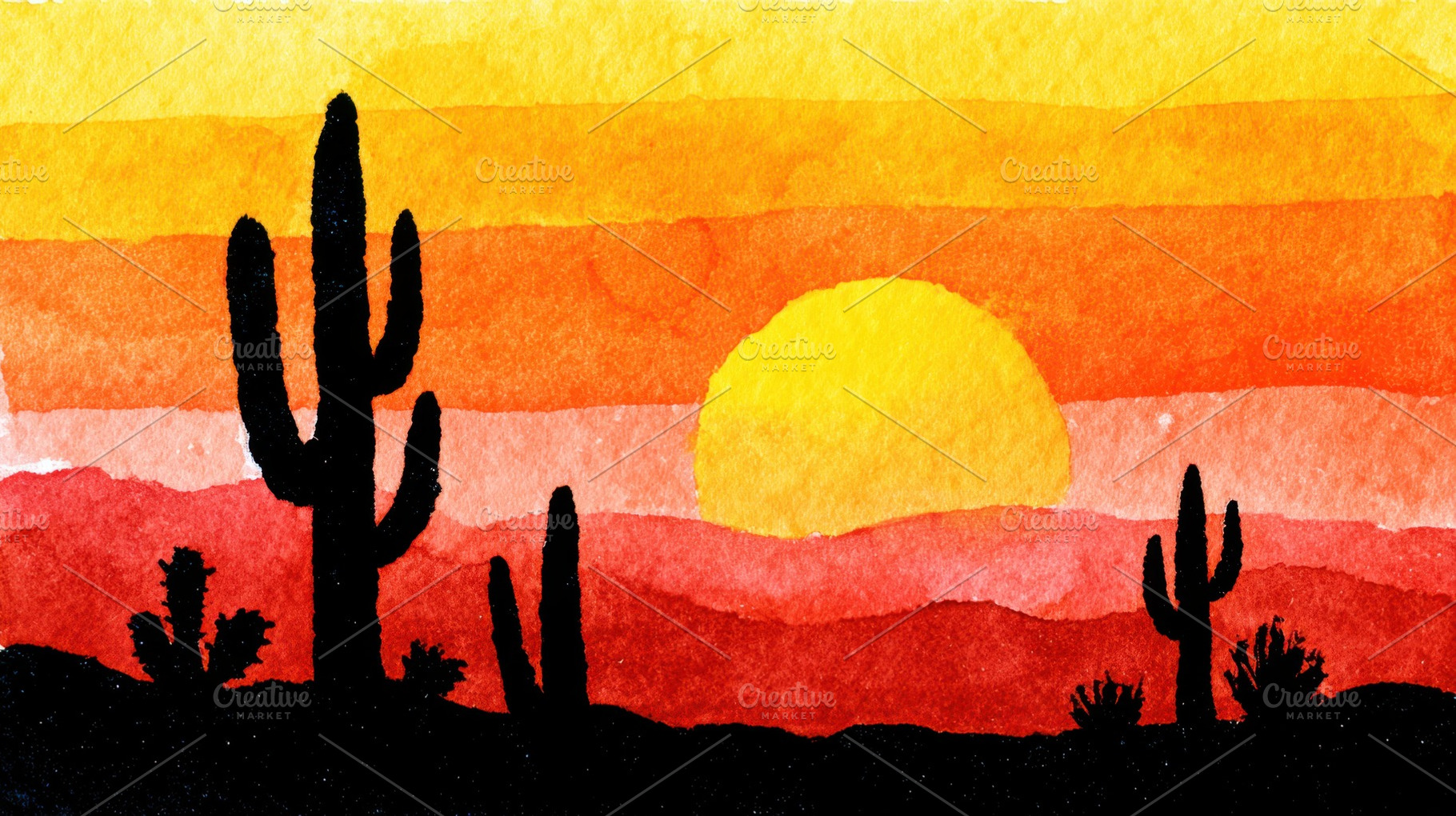 Cacti at sunset in desert, a Photo by Beautiful things