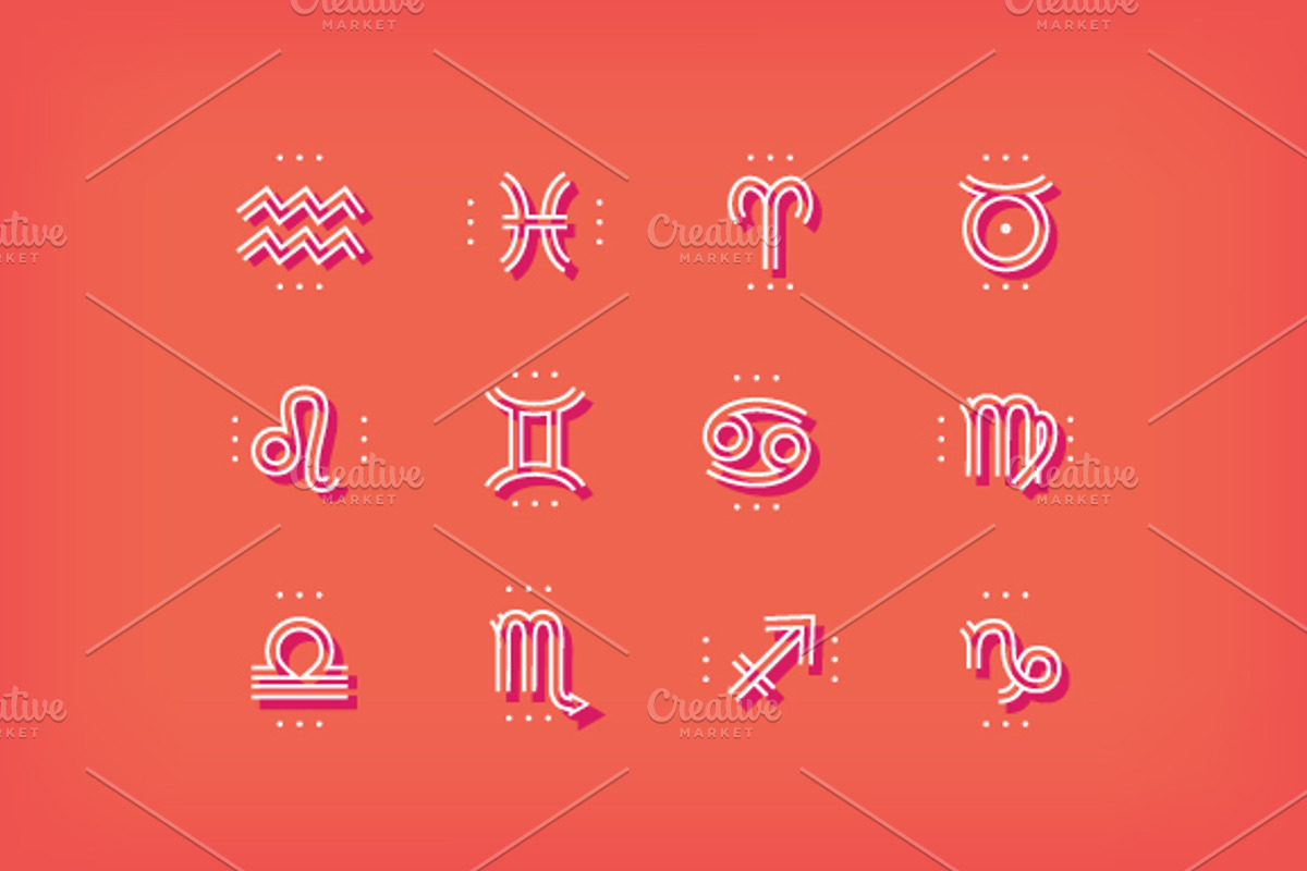 Thin line zodiac icons set, an Icon by painterr (Photo 3 of 3)