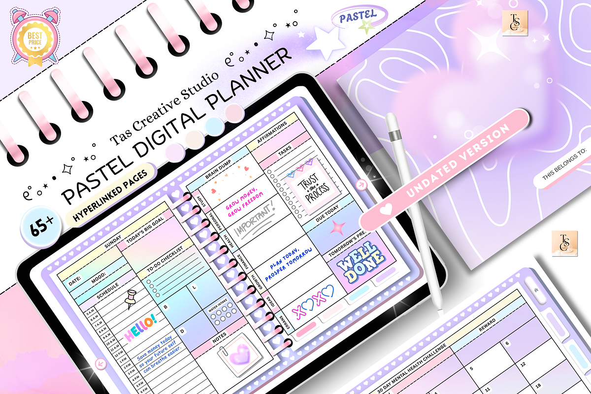 Undated Digital Planner Cute Pastel