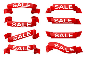 Red ribbons with text print. Sale, an Object Illustration by Vectorbuum