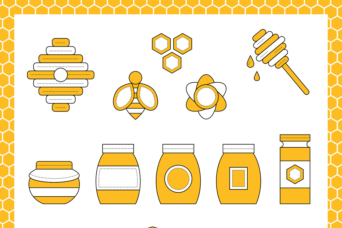 Set for branding honey, apiary, a Food Illustration by flatart (Photo 4 of 6)