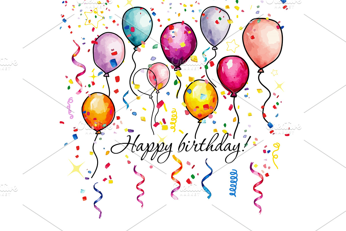 Watercolor balloons background, an Object Illustration by Nenahliadava Design