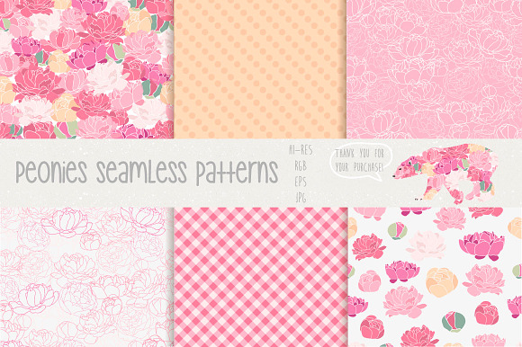 Peonies Seamless Patterns preview 4