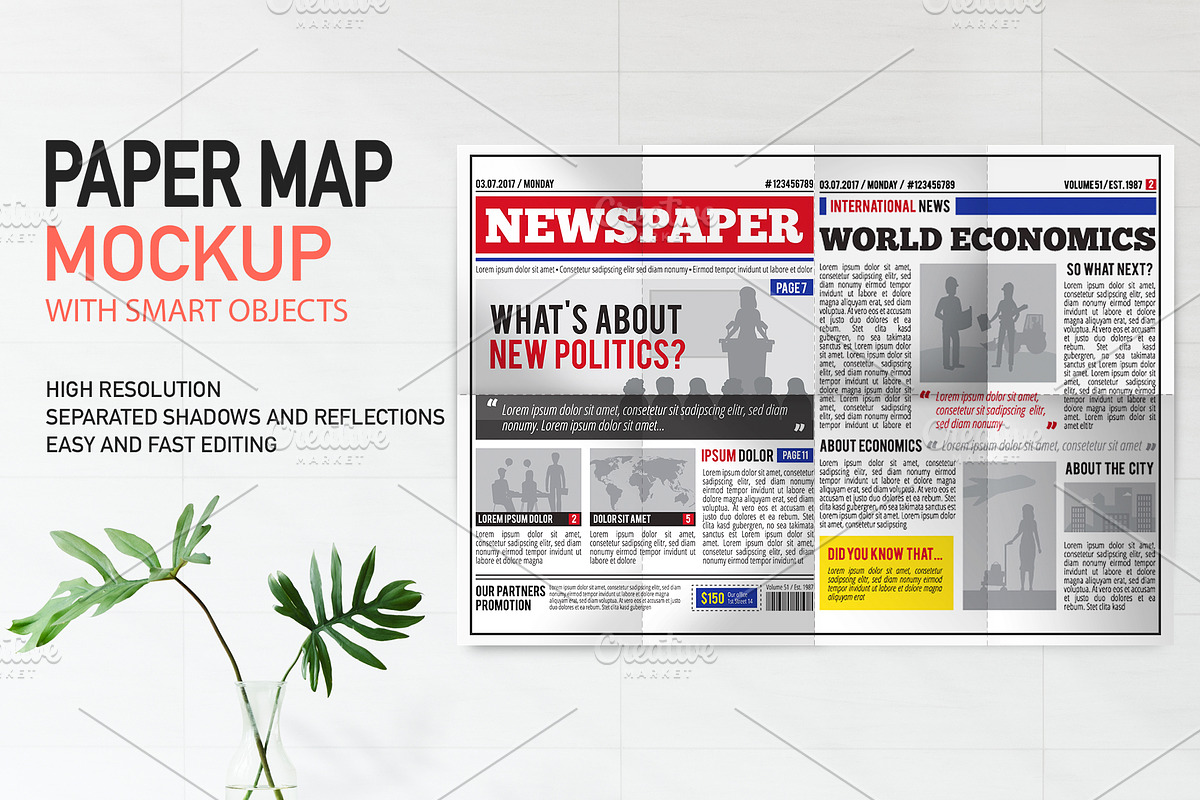 PAPER MAP MOCKUP, a Product Mockup by Moonlight Creative