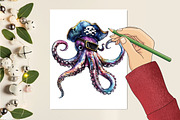 Octopus Watercolor ClipArt's, an Illustration by RobertsArt (Thumbnail 5 of 7)