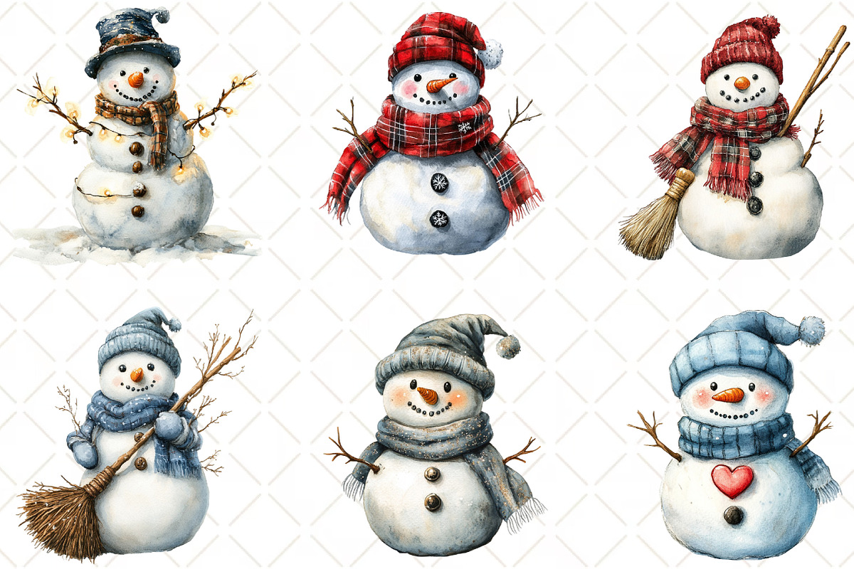 Christmas Snowman Clipart, an Illustration by Black Bird Studio (Photo 2 of 6)
