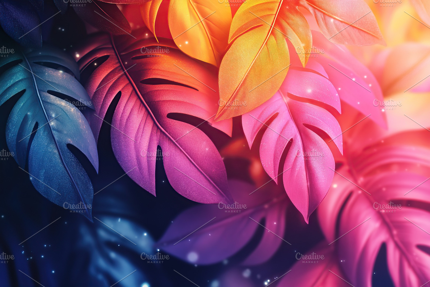 Vibrant tropical leaves create a colorful backdrop in an enchanting display of, a Background Photo by AlyaAnd