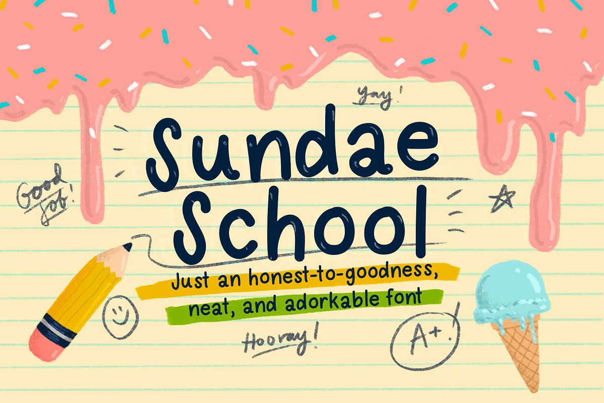 Sundae School Font, a Sans Serif Font by Quirky Queen Media (Photo 1 of 6)