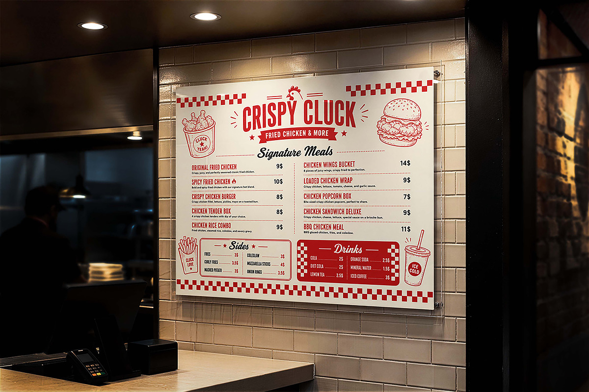 Fast Food Restaurant Wall Mockup, an Advertising Mockup by Pitchlook.Studio (Photo 2 of 3)