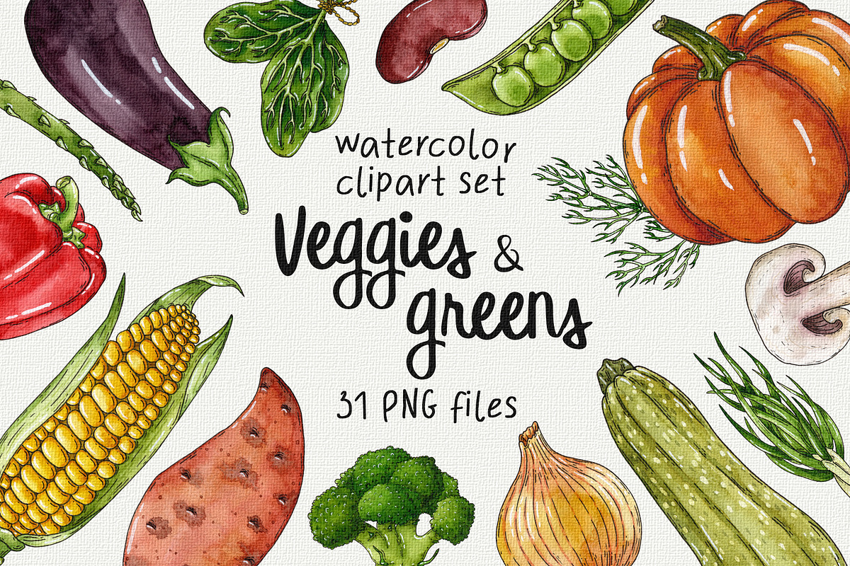 Veggies & greens watercolor clipart, an Object Graphic by Trinibis (Photo 1 of 4)