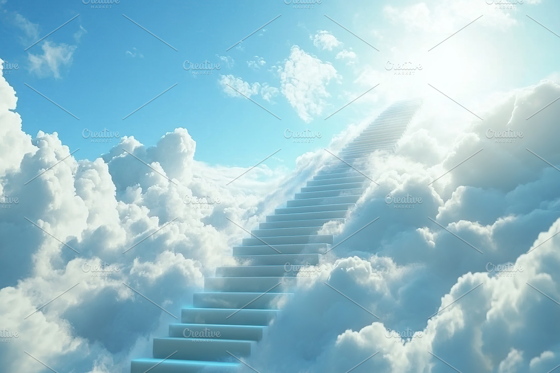 Long stair steps way to heaven through clouds in the sky, an Abstract Photo by AlyaAnd