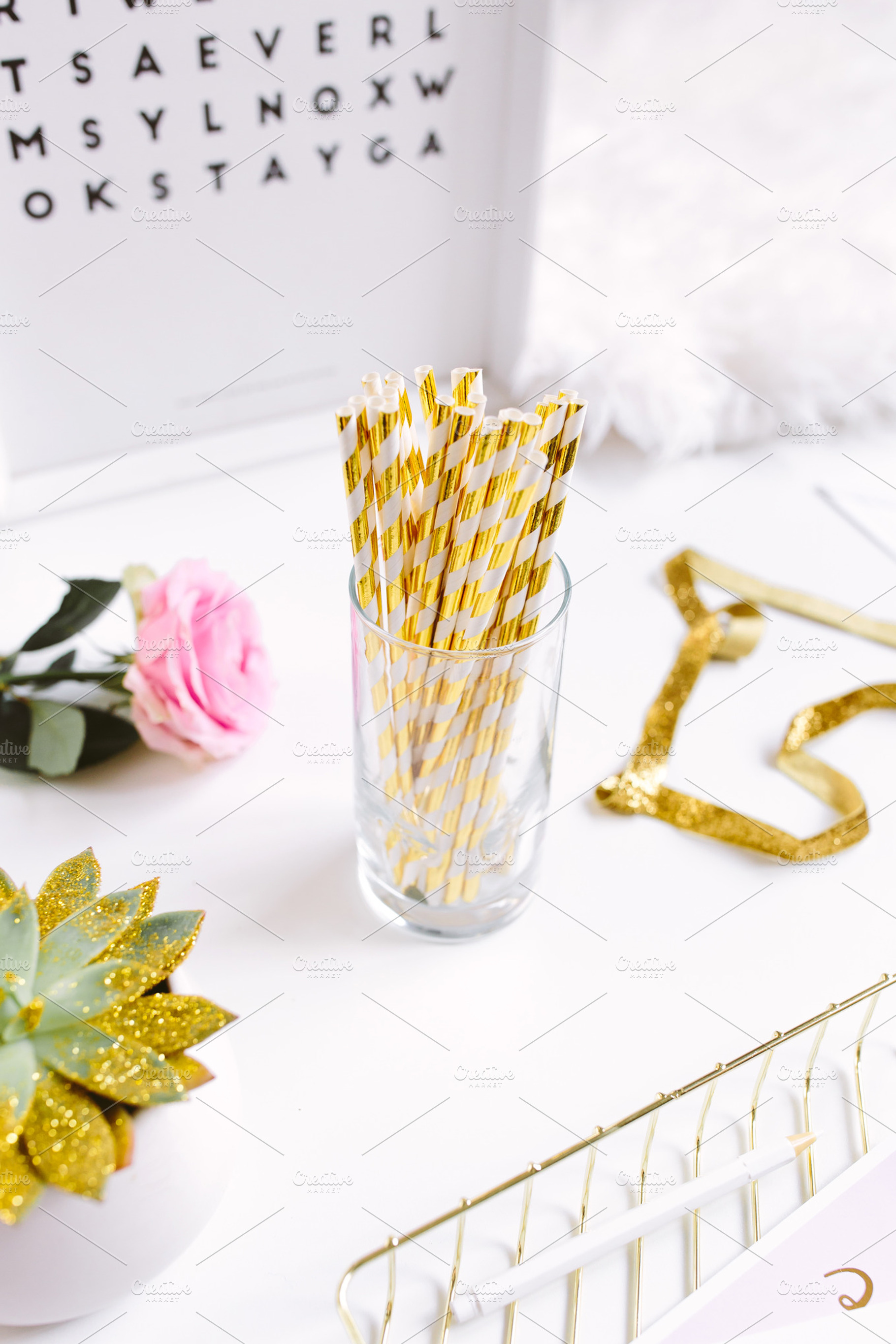 Gold stripe straws stock photo containing gold, straws, and goldstripe, a Food & Drink Photo by The Snap Shop