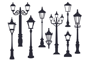 Old street lamps black silhouettes, an Object Illustration by YummyBuum