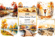 Watercolor Autumn Landscape Clipart, an Illustration by NiiiNArt (Thumbnail 1 of 10)