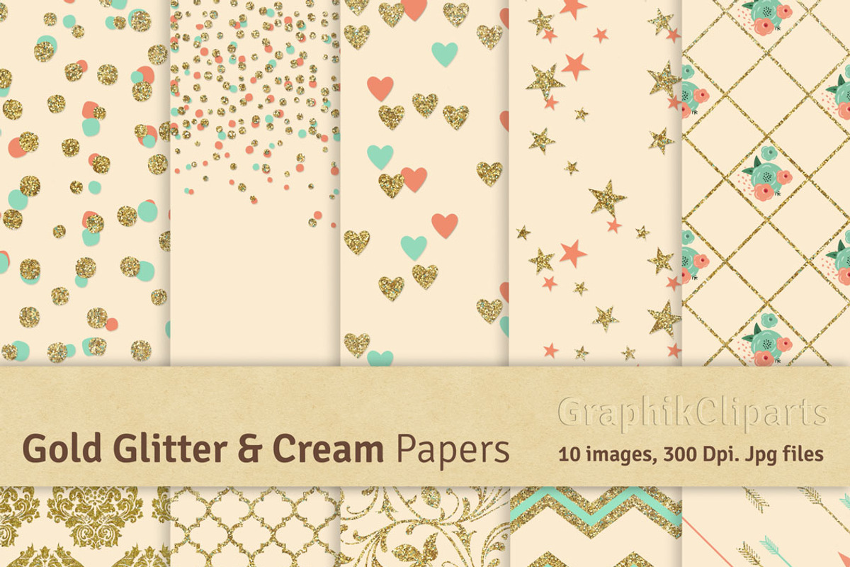Gold Glitter & Cream Digital Papers, a Texture Graphic by Chus Moreno Studio (Photo 1 of 4)