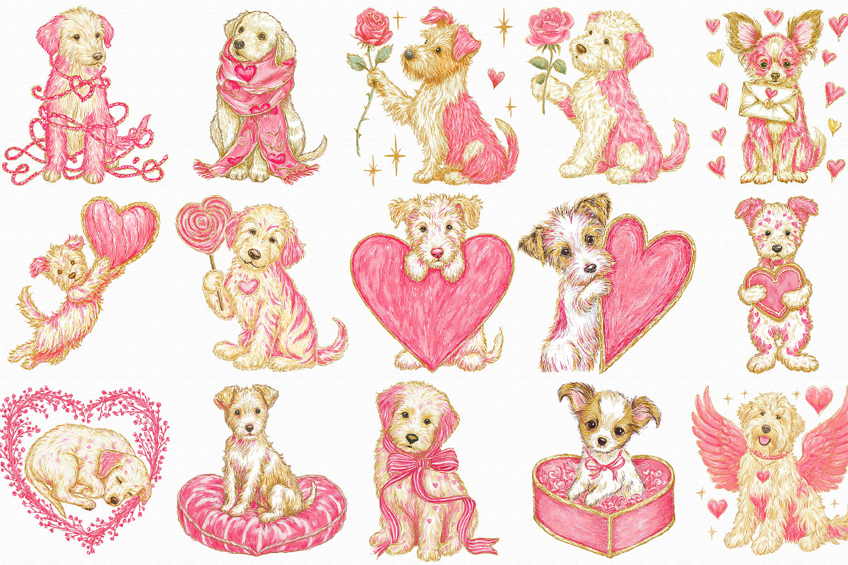 Whimsical Valentines Day Dog Clipart, an Illustration by Libby Wishes (Photo 2 of 7)