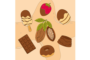 Cocoa pod dessert cluster. Vector