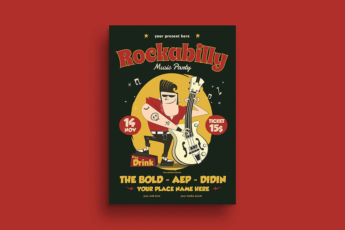 Rockabilly Music Party Flyer, a Flyer Template by megarez (Photo 3 of 3)