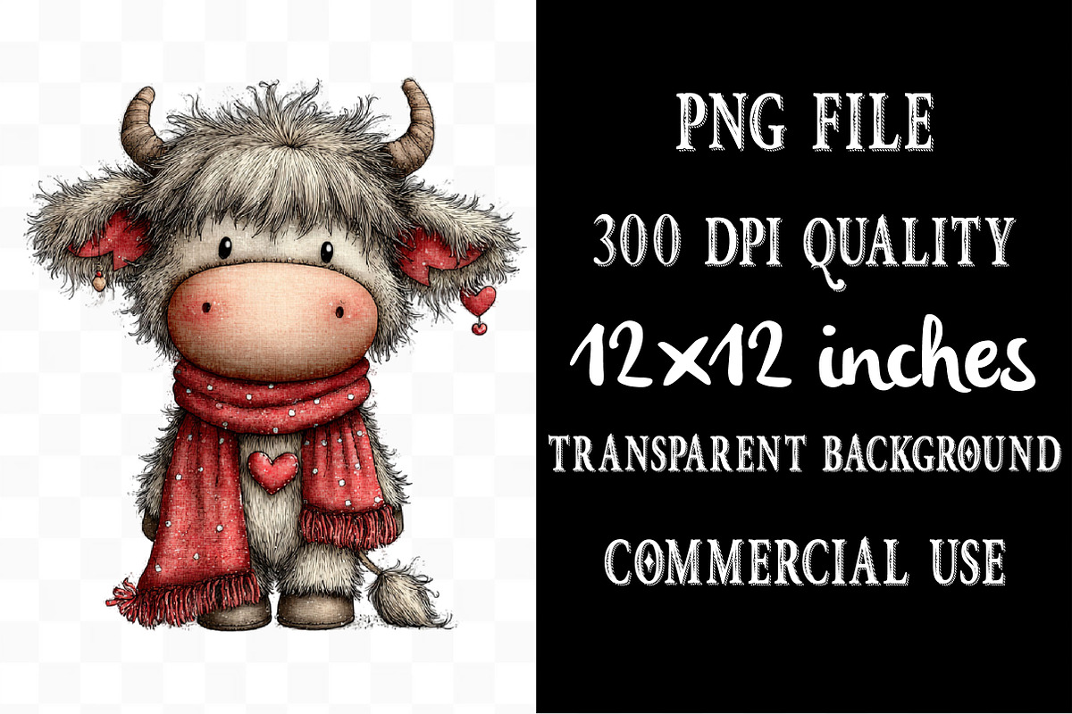 Valentine Cute Highland Cow Clipart, an Illustration by Designking (Photo 4 of 5)