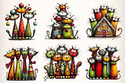 Whimsical Christmas Cats Clipart PNG, an Illustration by Dream Creation (Thumbnail 5 of 8)