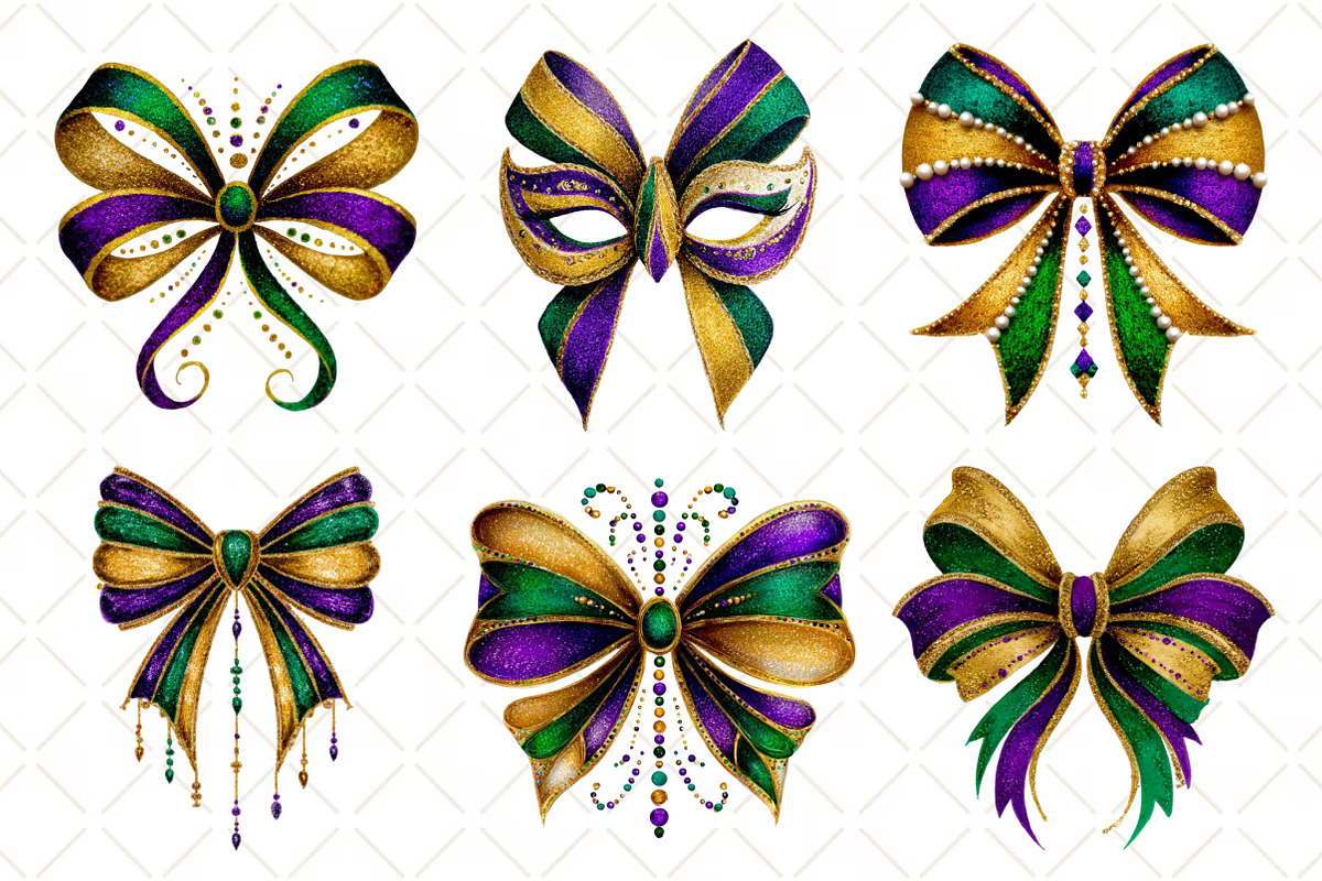 Mardi Gras Bow Coquette Bow, an Illustration by Black Bird Studio (Photo 6 of 6)