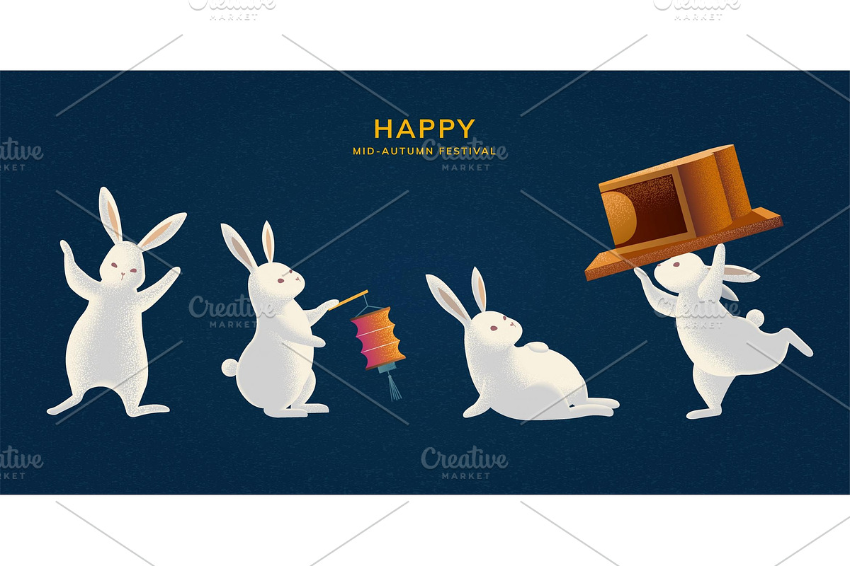 cute mid autumn festival rabbit, an Illustration by TotallypicRF