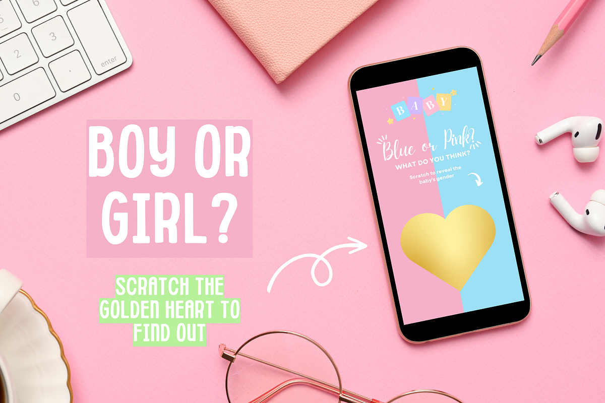 Boy Gender Reveal Scratch Card, a Landing Page Template by SunshineStudioBoutique (Photo 7 of 8)