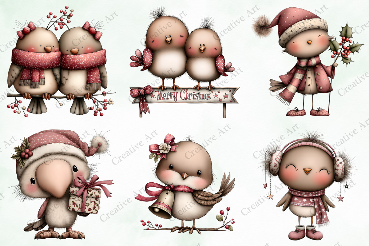 Watercolor Christmas Birds Clipart, an Illustration by Creative Art (Photo 3 of 9)