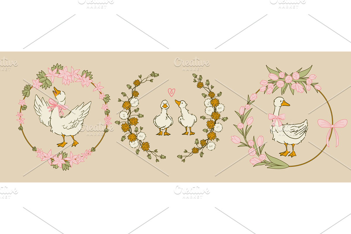 Cottagecore goose with pink bow and, an Animal Illustration by art PVP - market
