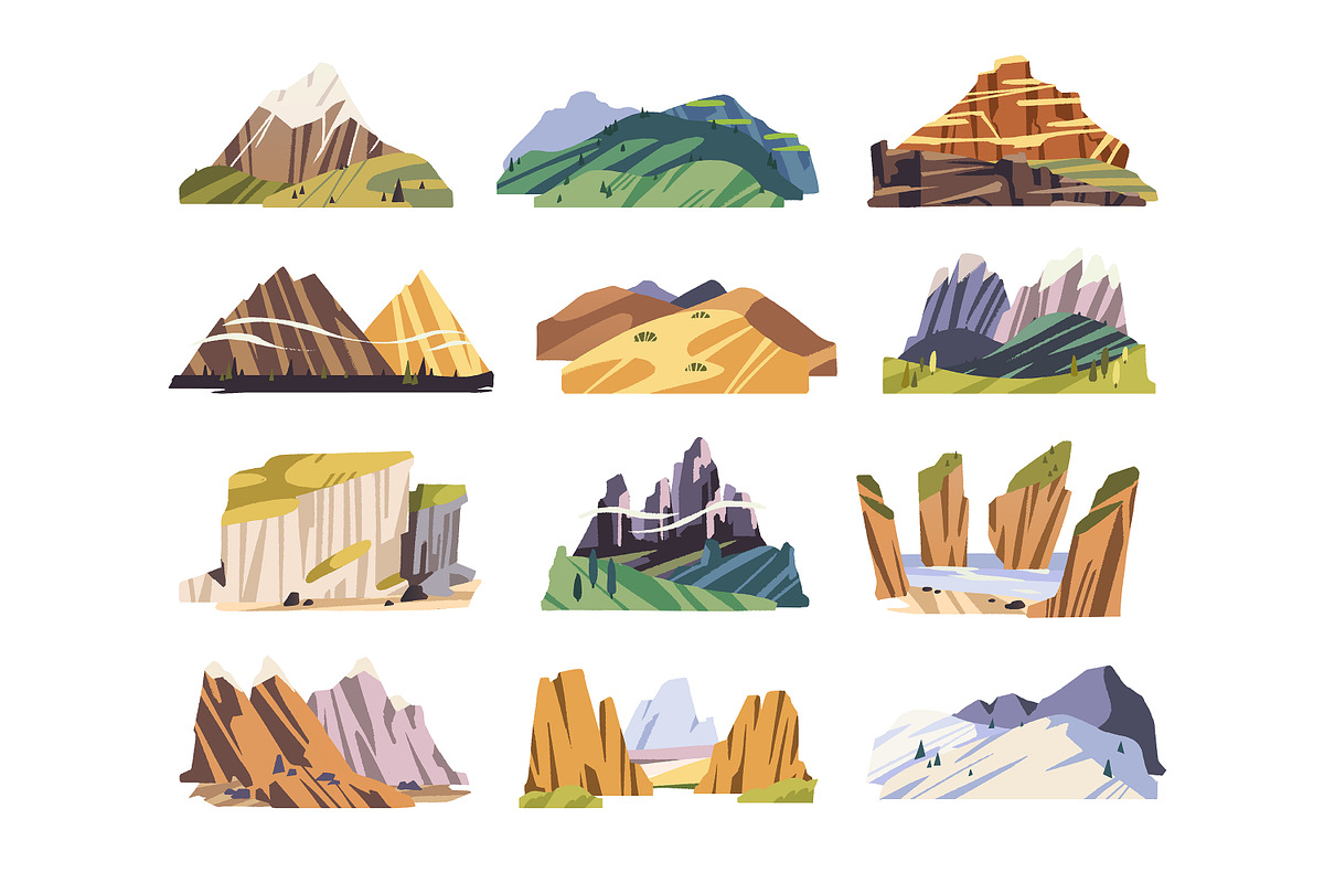 Rocky mountain landscapes set, an Object Illustration by PaperTrident (Photo 1 of 13)