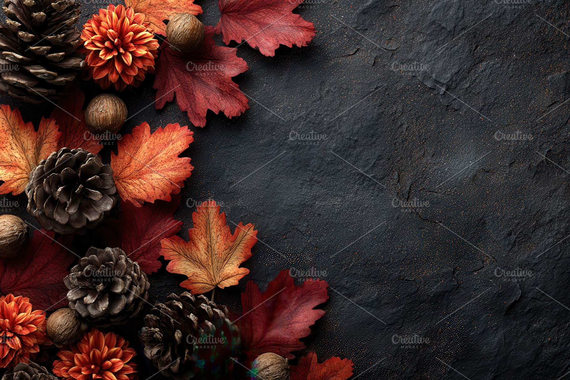 Autumnal arrangement pinecones dahli, a Photo by Pixeness Studio