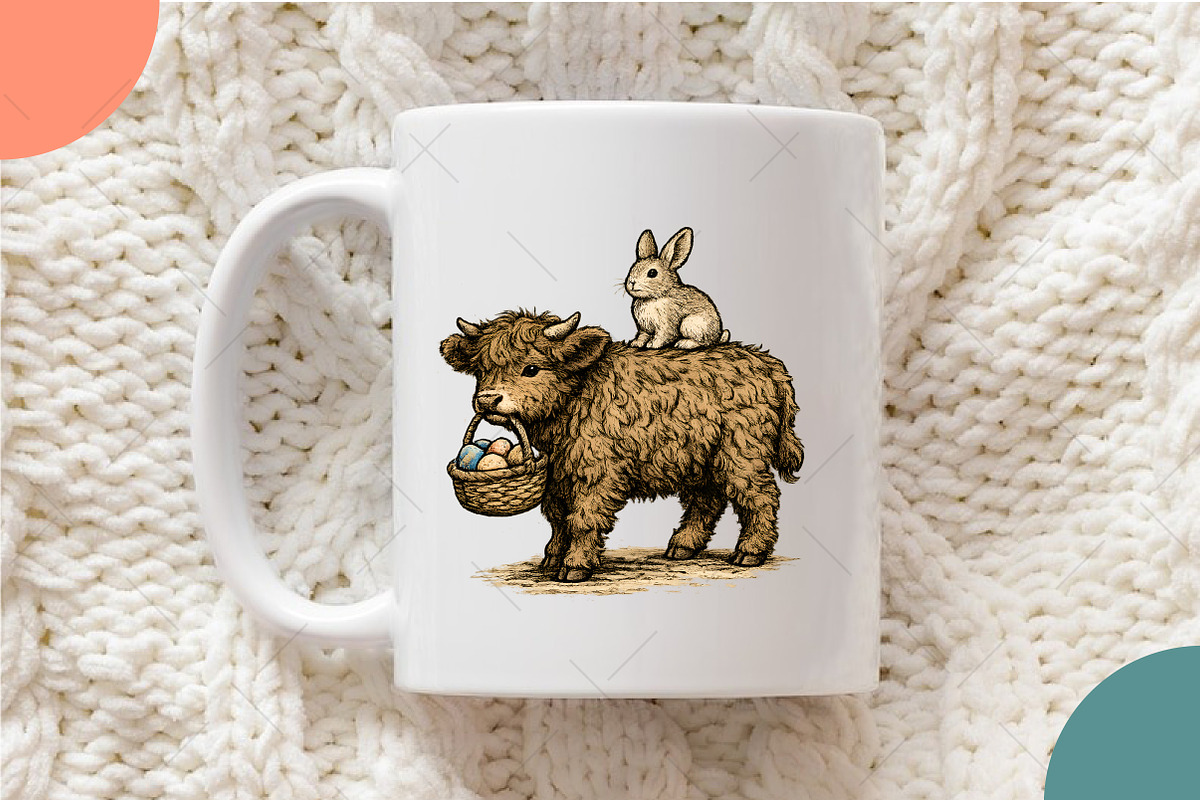 Easter Highland Cow PNG, Cute Easter, an Illustration by OK Design (Photo 5 of 6)