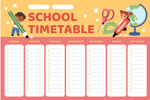 Kids school timetable. Boy and girl, an Object Illustration by YummyBuum
