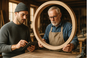 An older man and a younger man, a Technology Photo by Sergey Kotenev