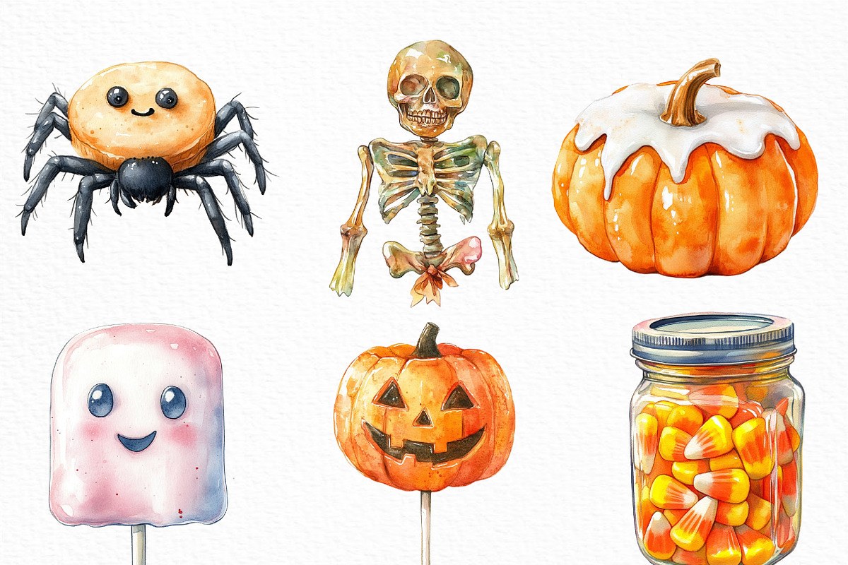 Watercolor Halloween Sweets Clipart, an Illustration by Craft Nest (Photo 3 of 6)
