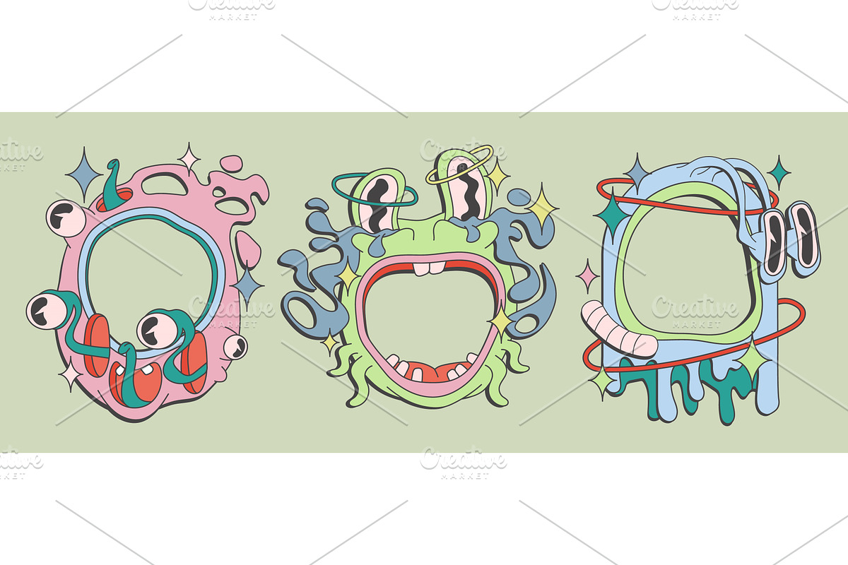 Psychedelic frame elements set, an Illustration by art PVP - market