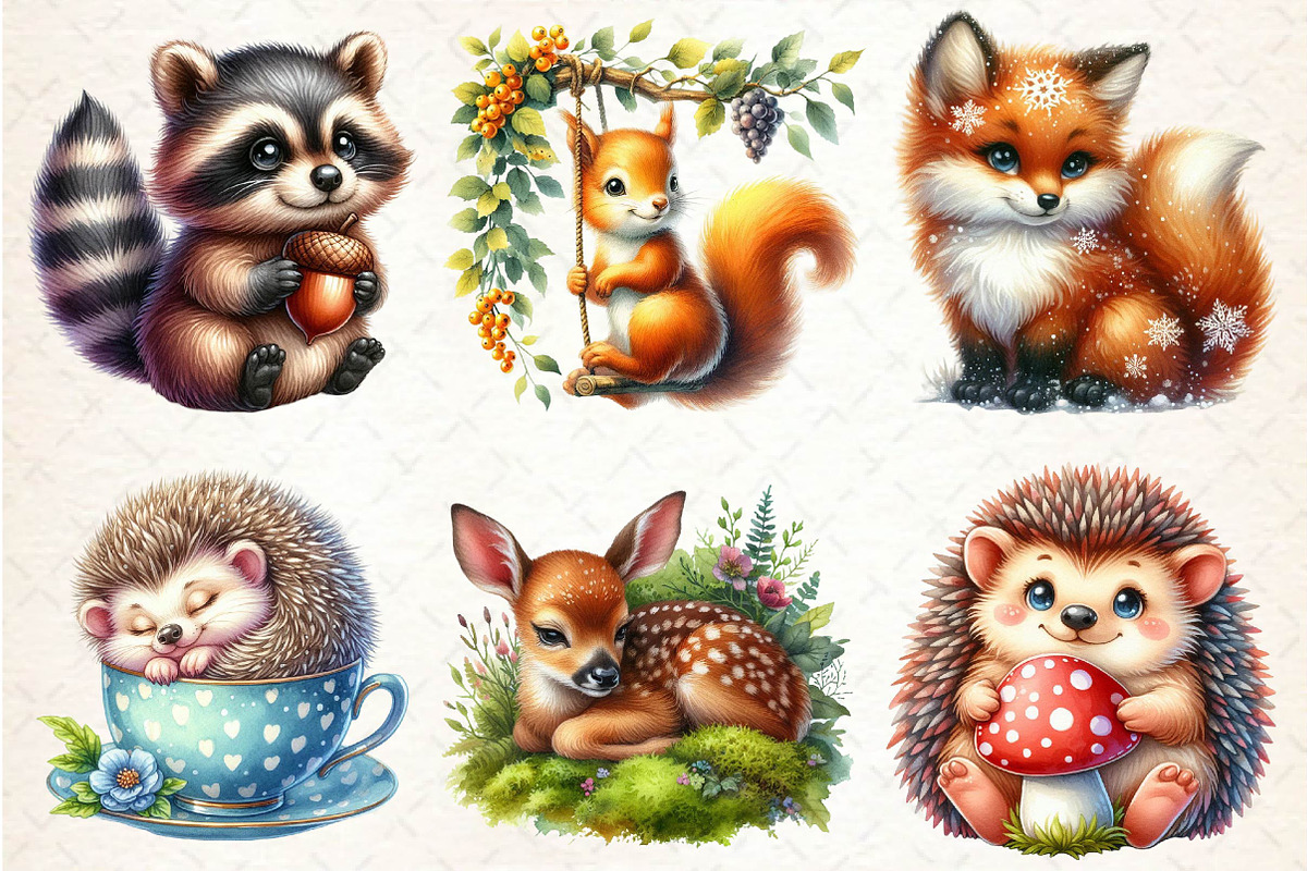 Woodland Cute Baby Animals Clipart, an Illustration by Dream Creation (Photo 5 of 6)